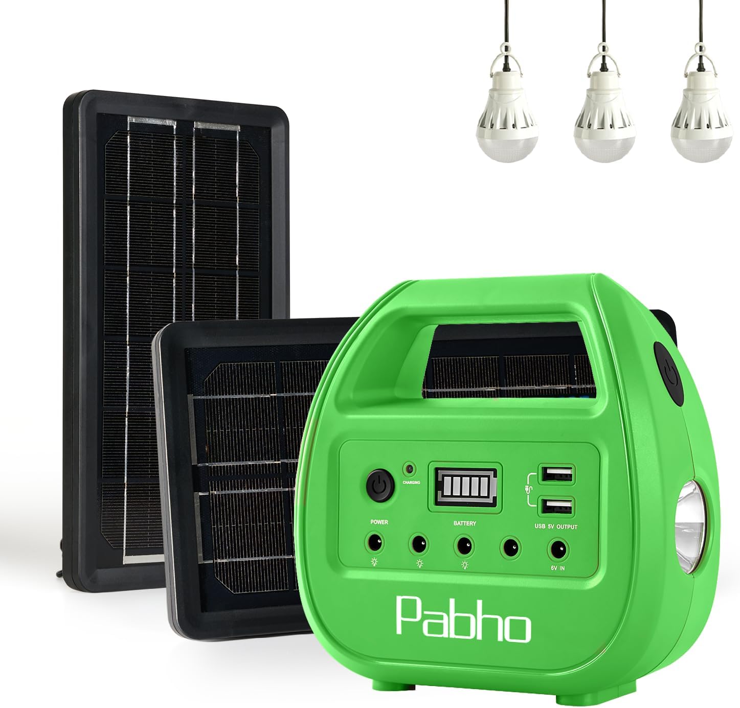 Portable Power Station with Solar Panels Included, Solar Generator with 3 LED Bulbs, USB Ports for Camping, Fishing, Emergency, Home Blackout