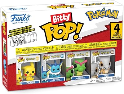 Funko Bitty Pop! 4 Pack: Pokemon – Pikachu, Vaporeon, Caterpie, Cubone – 0,9 Pouce (2,2 cm) De Collection – Étagère d’Exposition empilable Incluse – Idée Cadeau – pour Sacs de fête – Produit Officiel