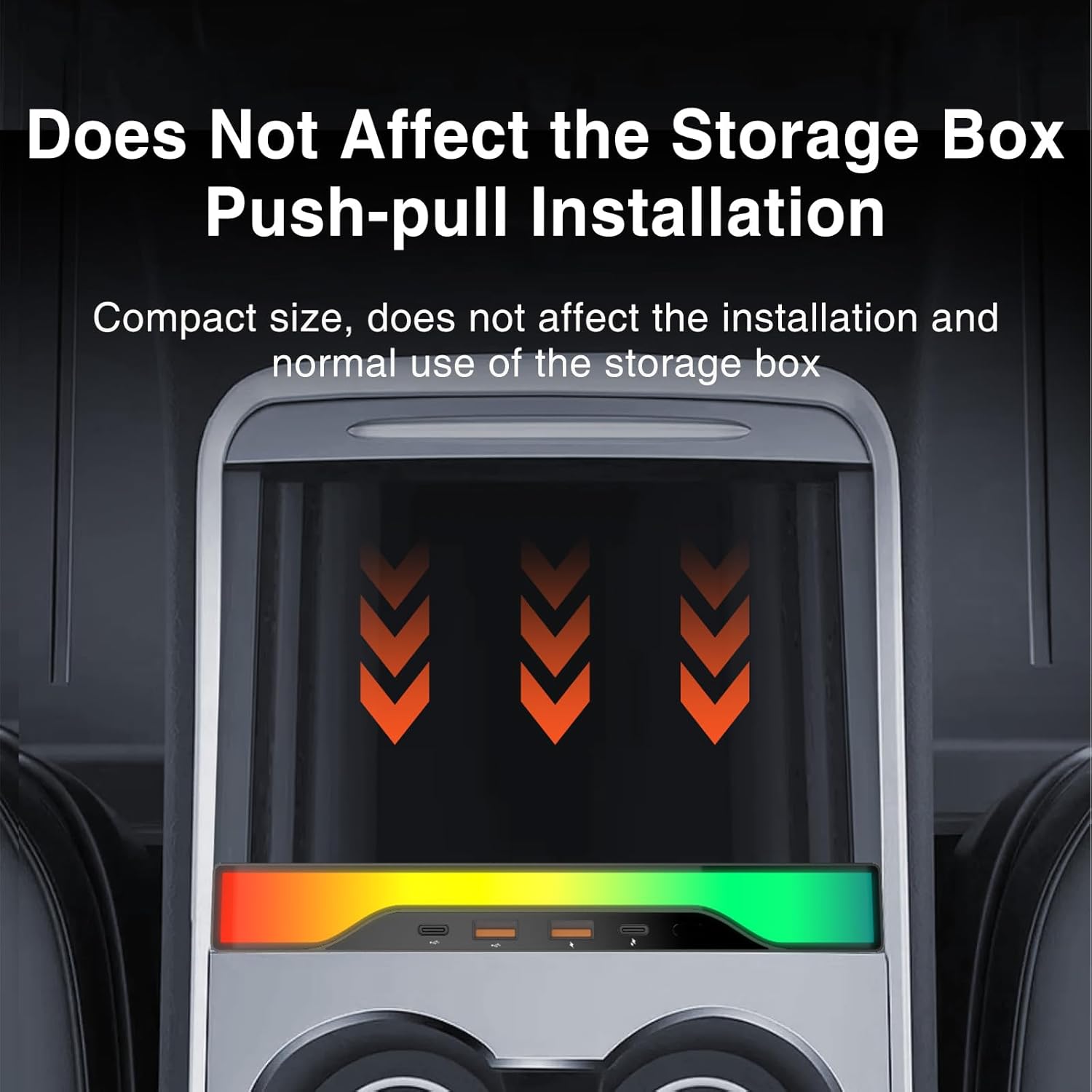 for Tesla RGB Light USB Hub with Model 3 Model Y 2021 2022 2023 2024 Car USB Charger Multi Port Interior Accessories Fit for Tesla Center Console Docking Station (Colorful)