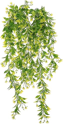 2 piezas de ratán artificial para exteriores, plantas de decoración de hojas, plantas montadas en la pared, guirnalda de Navidad, glicinia,