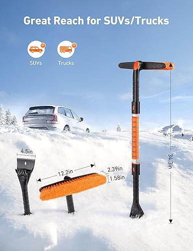 Vista 32 de AstroAI - Rascador de hielo y cepillo extensible para nieve Naranja