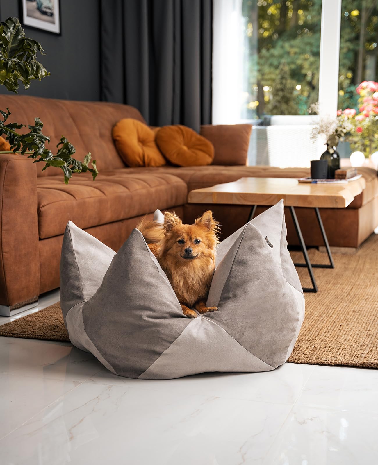 lionto Poduszka korona w stylu zamszowym dla kota i małego psa, 85x45 cm, efektowna poduszka gwiazda ze zdejmowanym pokrowcem, trwała i miękka, z regulowanym wypełnieniem, kolor szaro-jasnoszary