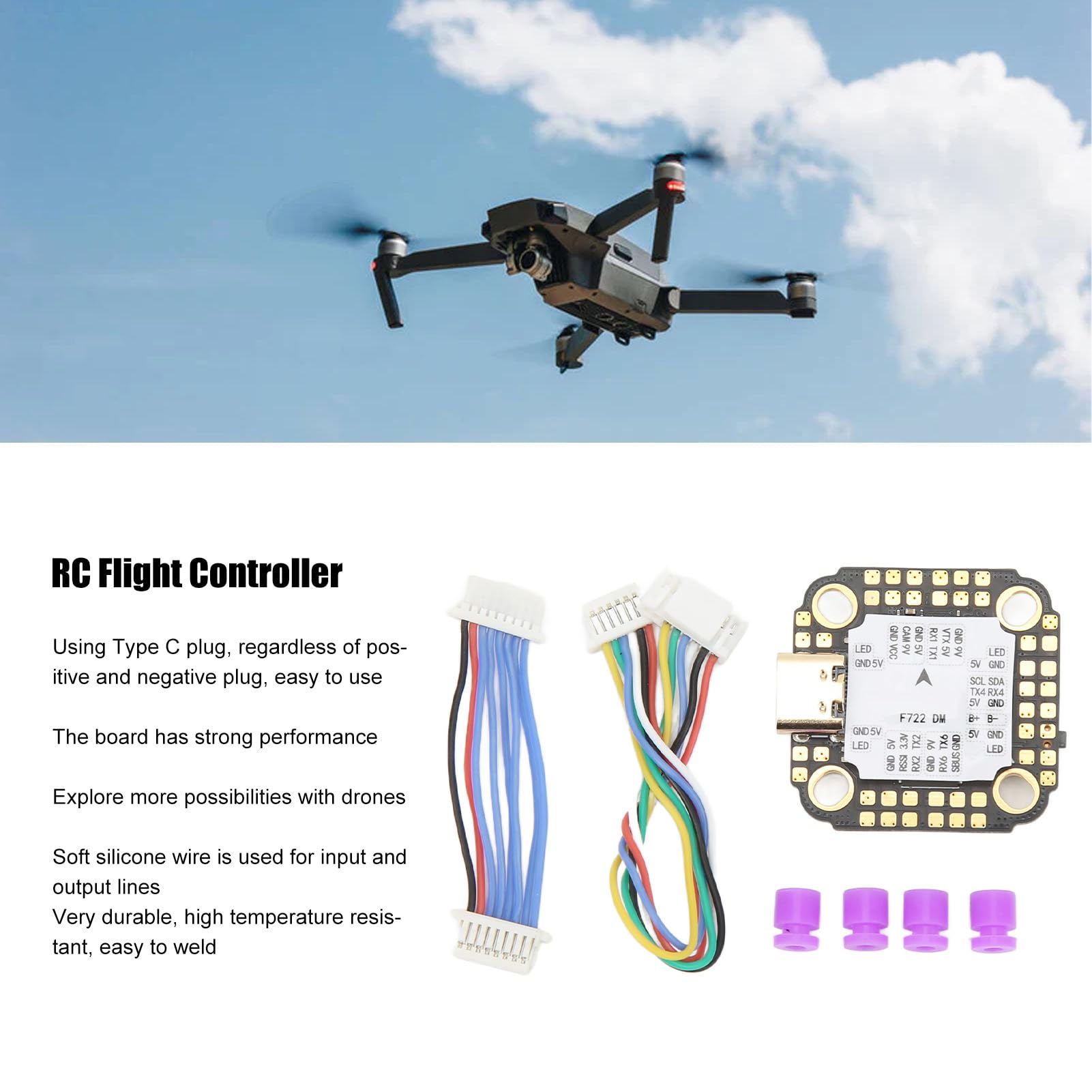 Kontroler lotu UMDHAIYI F722D Mini F7 do drona, wtyczka typu C, lekka konstrukcja, przewód silikonowy, kompaktowy rozmiar do dronów wyścigowych FPV