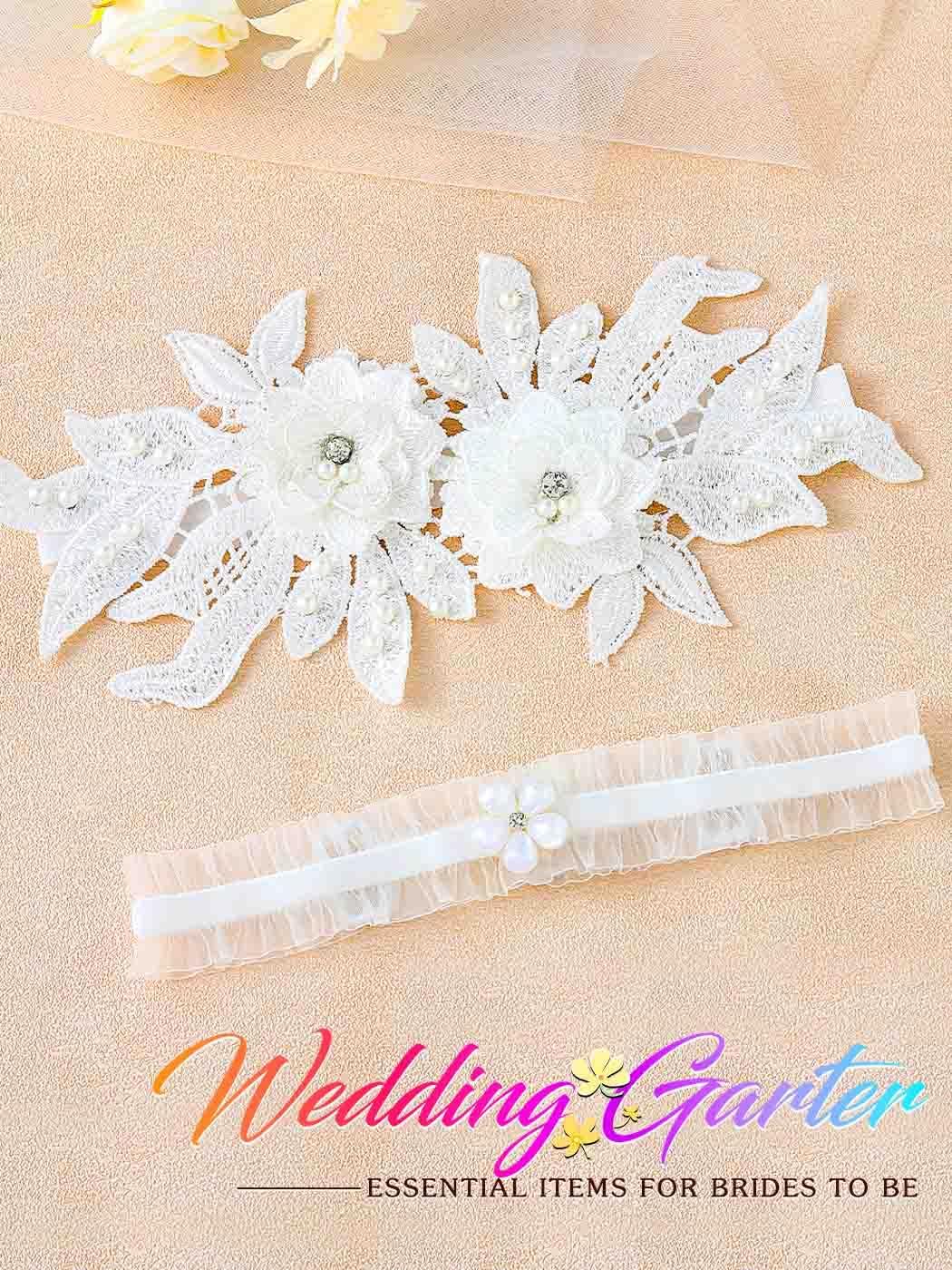Urieo Bride Garter for Wedding Day White Floral Leg Garter for Women