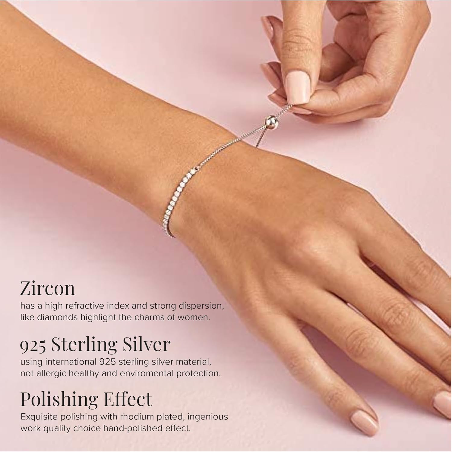 Bolenvi Authentic Crystallized Dainty Tennis Bracelet - 1mm, Adjustable, 925 Sterling Silver Bracelet - Jewelry Gifts for Women