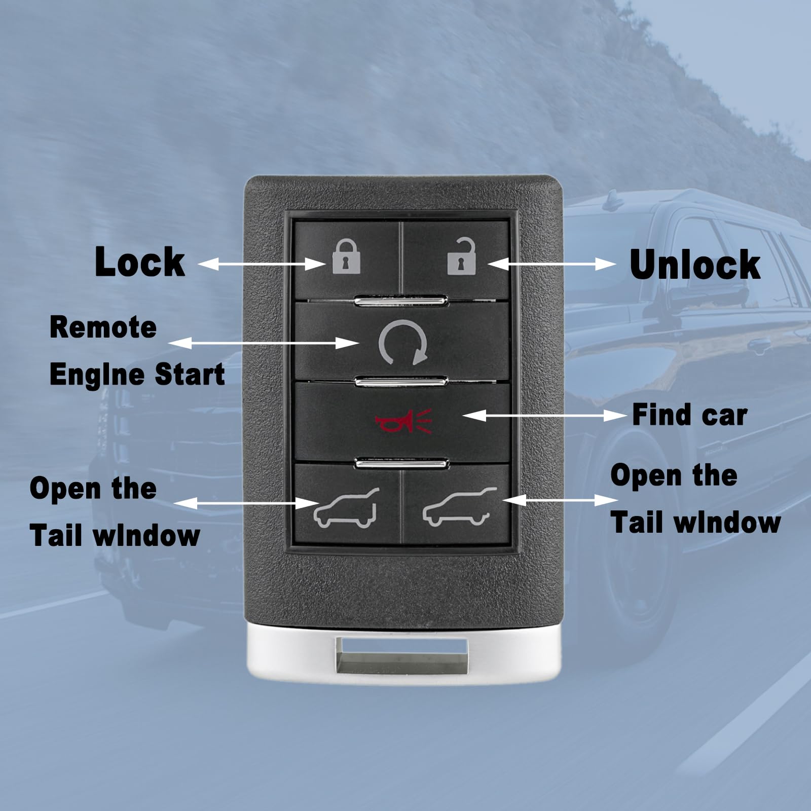 Cache Clé Télécommande 2 Pièces Pour Cadillac Escalade 2007-2014 - Noir Et Bleu, Neuf Sous Blister