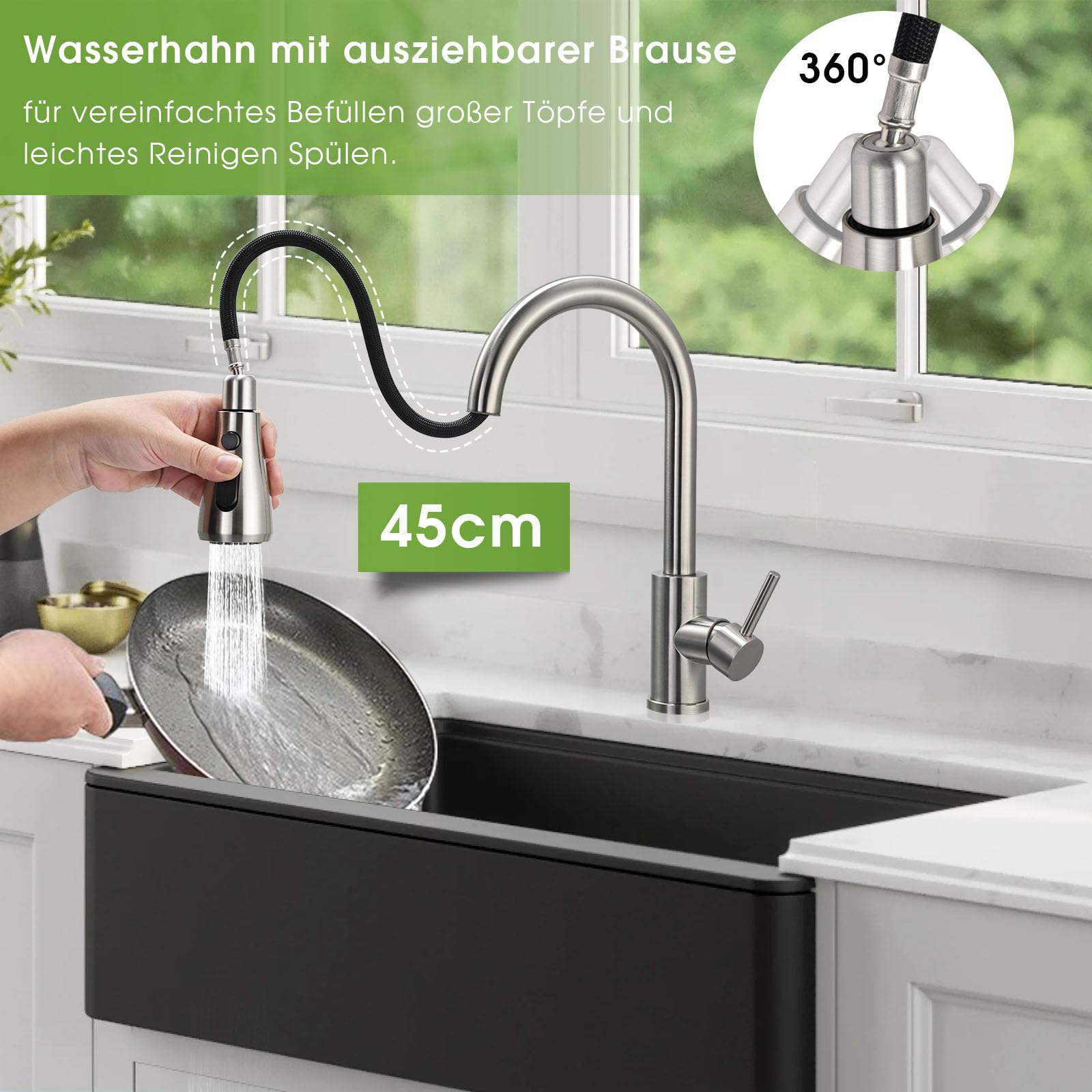 Mitigeur Cuisine Avec Douchette Robinet De Cuisine Avec Douchette Extensible, Rotatif à 360°, 2 Types Evier Cuisine 1 Bac