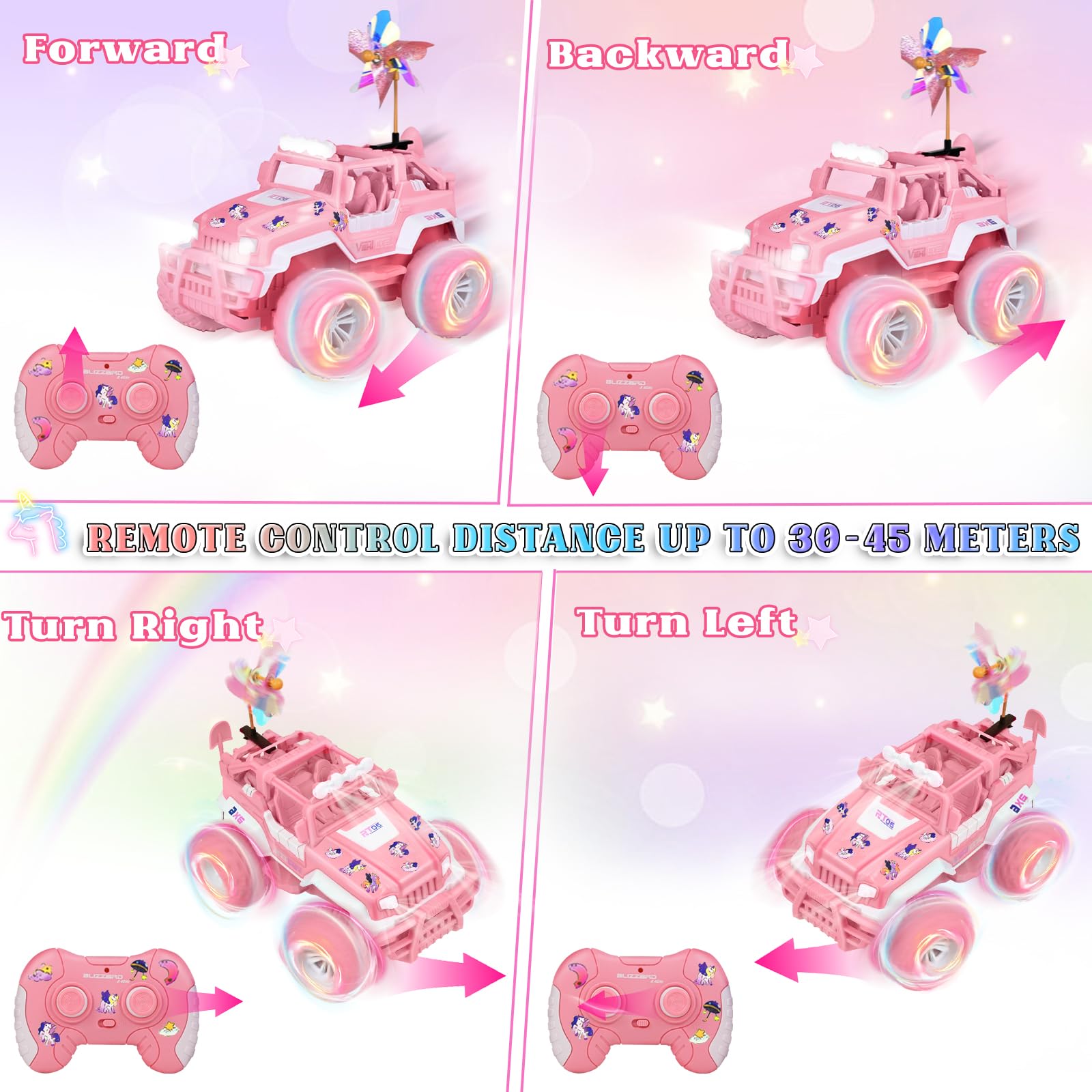 Ulikey Auto Telecomandata Ragazze, Macchina Telecomandata, Rosa Jeep Auto RC 1:18, Fuoristrada Telecomandata 2,4 GHz, Tutti i Terreni RC Auto 4WD, Regali di Compleanno Giocattoli per 6-12 Anni Ragazze