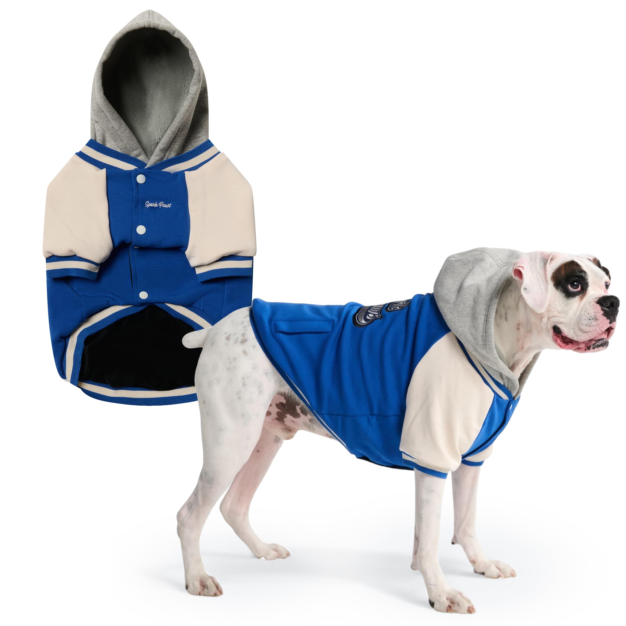 Spark Paws Varsity Dog Hoodie - Dog Sweater for Small Medium Large Dogs