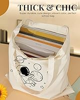 Vista 5 de AUSVKAI Bolsa de lona estética linda para mujeres, bolsa de comestibles universitaria, tela de algodón, para la playa, regalo