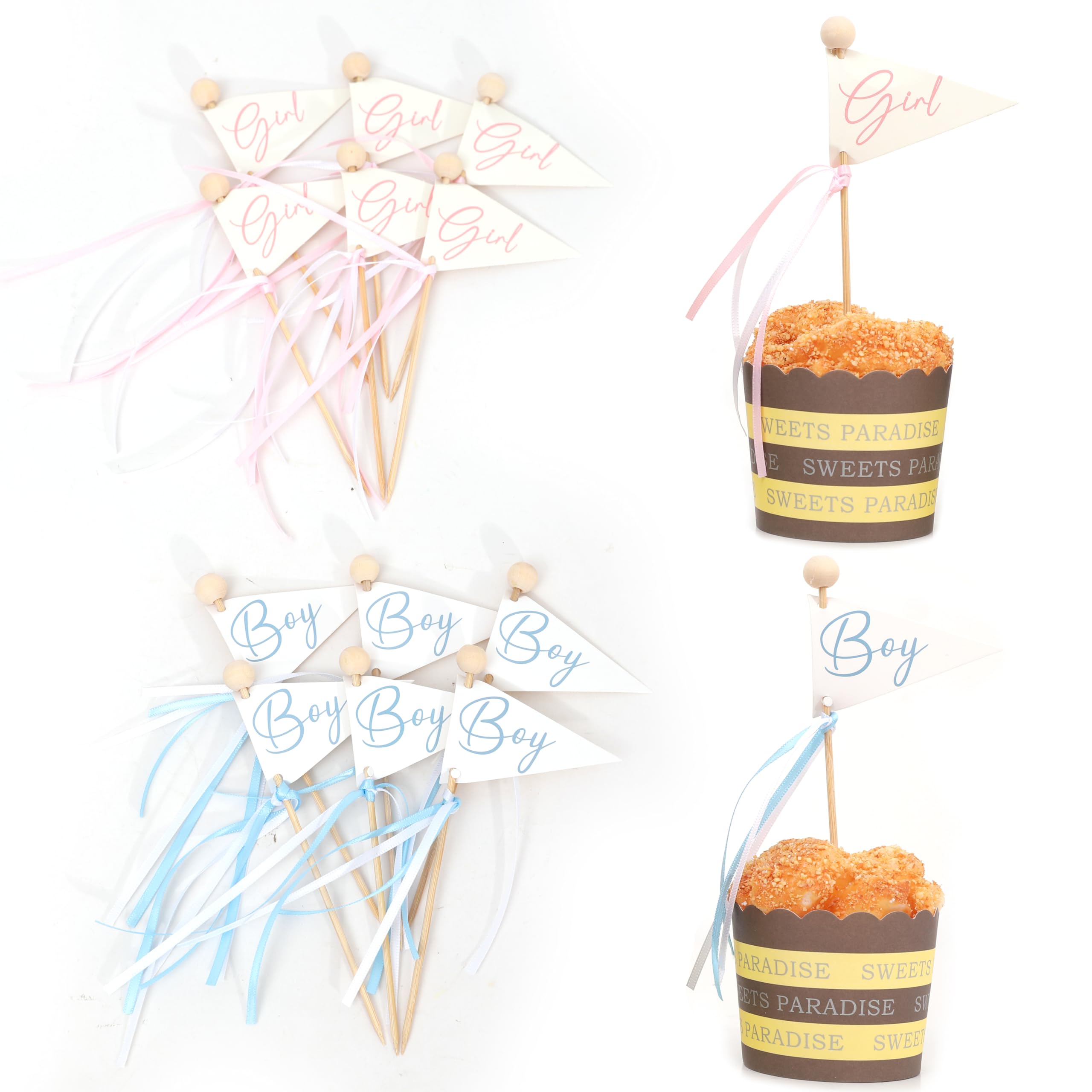 12Pcs Gender Reveal Favor Flag Cupcake Toppers - Cupcake Toppers, Baby Shower Decorations, Gender Reveal, Rustic Girl Boy Shower Cupcake Toppers, Boy or Girl Decorations, Photo Decoration Props
