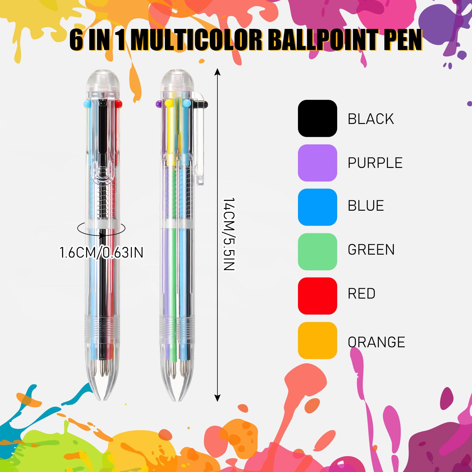 Handepo 360 Pcs 6 in 1 Multicolor Pen Bulk 0 5 mm 6 Colors Retractable Colorful Ink Rainbow — view 2