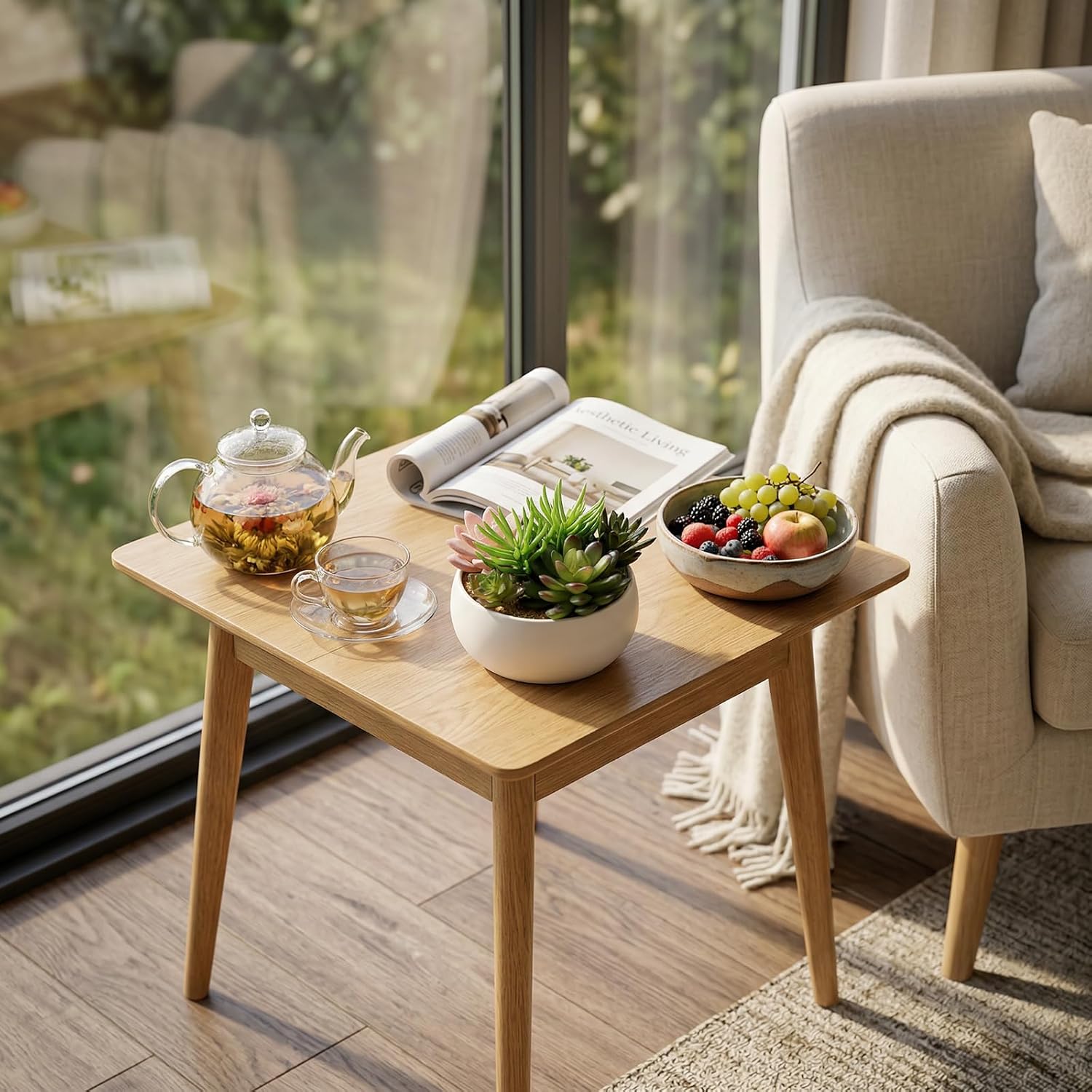 MyGift 6 Inch Round Modern Artificial Succulent Arrangement Potted in White Ceramic Plant Bowl, Assorted Faux Mini Succulents in a Decorative Planter Pot