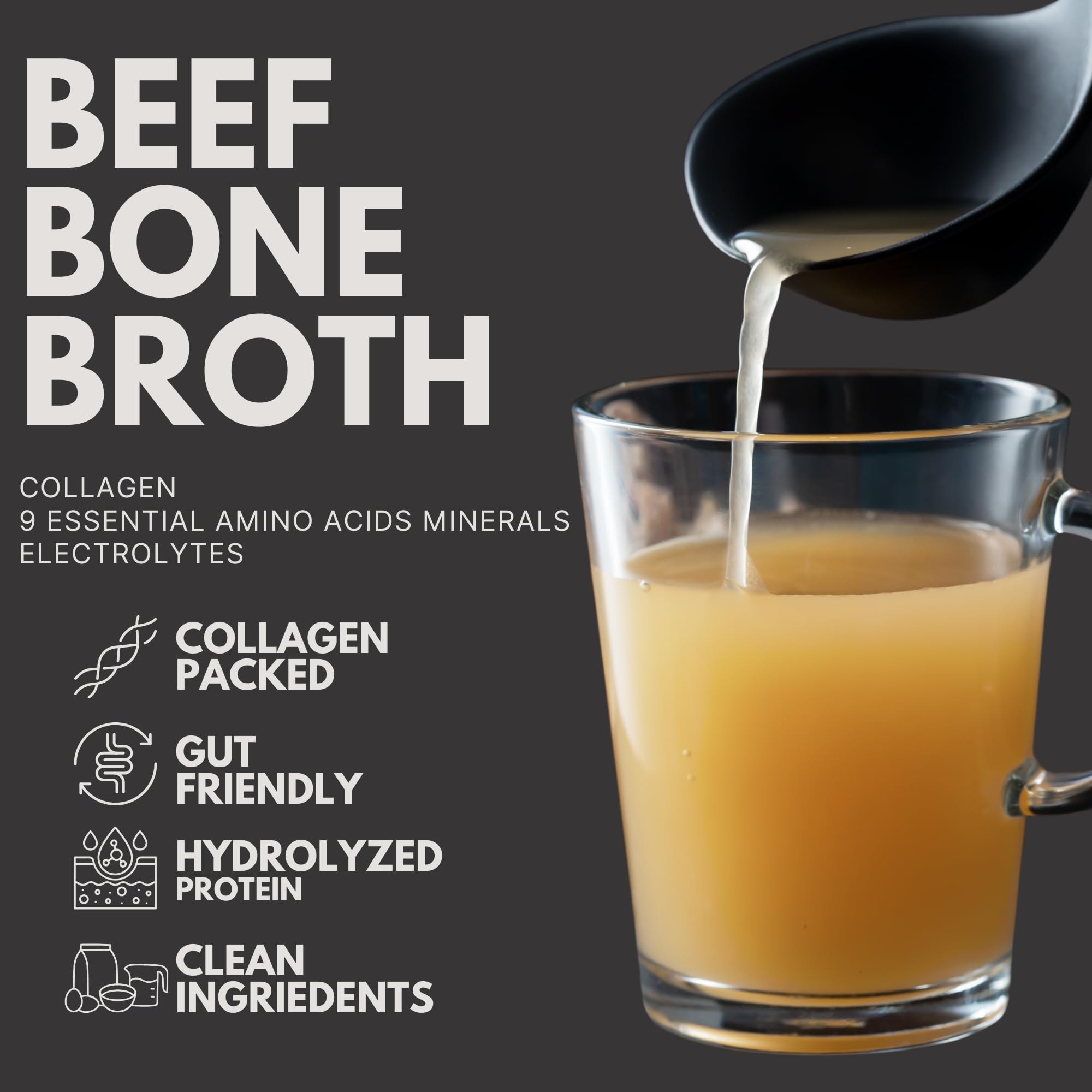 Ketostat Bone Broth Protein Powder Packets, Grass-Fed Beef (12 Pack, 18g) - 16 Grams of Hydrolyzed Beef Collagen Protein, Amino Acids, Electrolytes Sipping Broth Powder