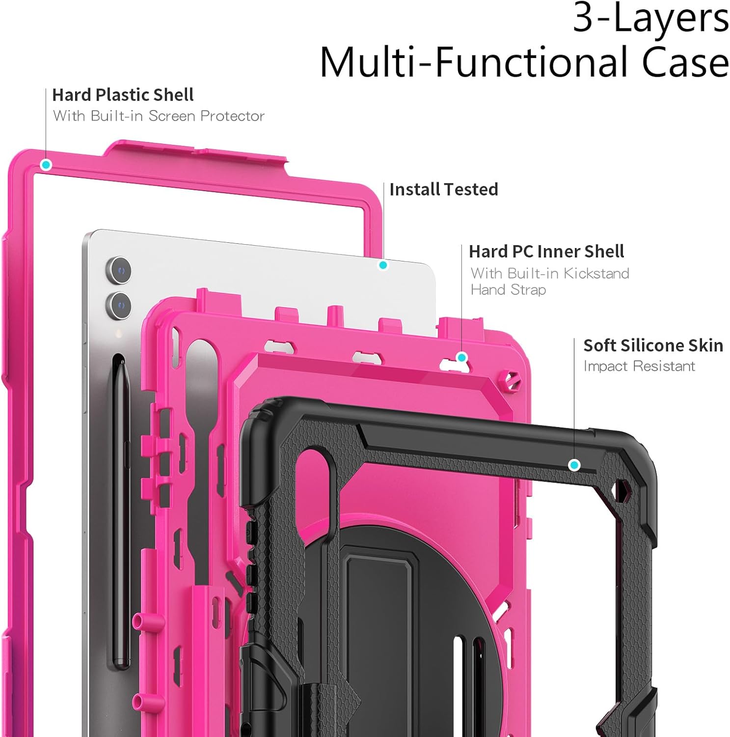 Heavy Duty Protective Tablet Case for Samsung Galaxy Tab S10 Ultra 14.6", 3 in 1 Rainbow Colors Shockproof Silicone Cover with Pencil Holder,Shoulder Strap,Hand Strap,Fold Kickstand