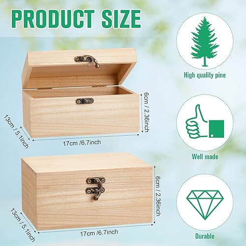 Miniatura 2 de Reginary Caja de madera de 8 piezas con tapa con bisagras, caja de madera sin terminar, sin pintar, caja de joyería de madera lisa para