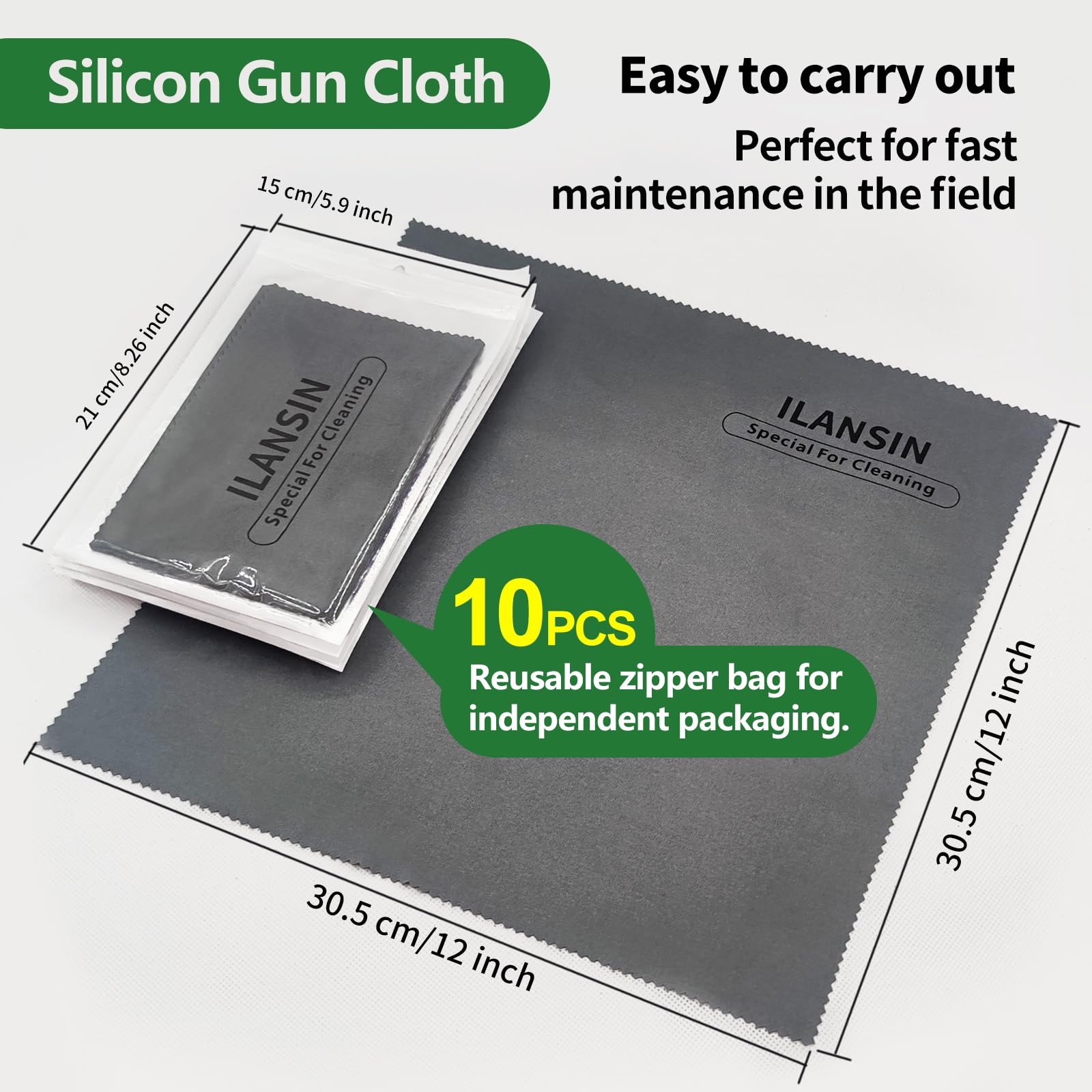 ILANSIN Silicon Gun Cloth 10Pack 12'' ×12'' Gun Cleaning Cloths Lint Free - Gun Cleaning Wipes with Silicon Gray Gun Cleaning Rags for Gun Cleaning/Polishing Silicon Rags
