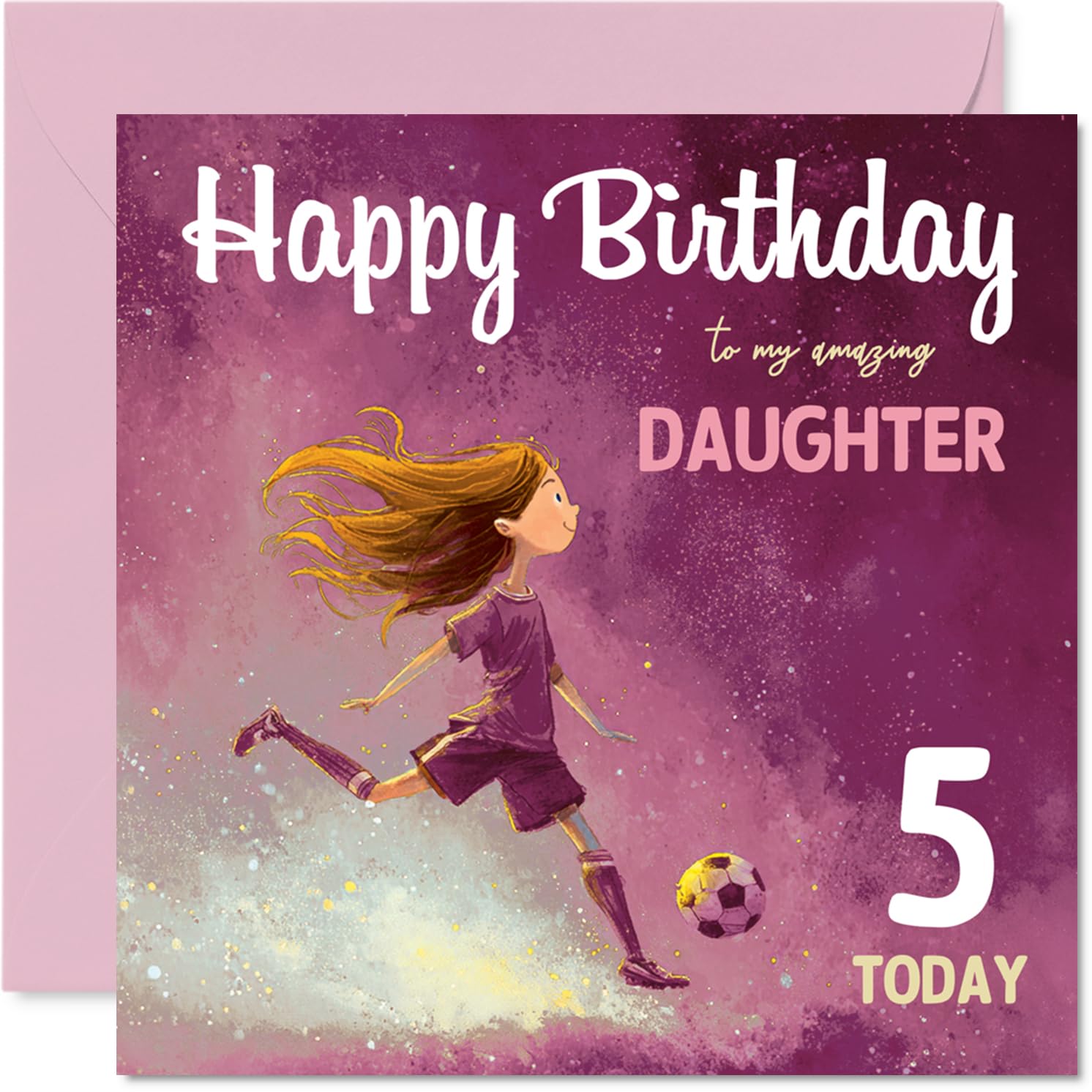 5th Birthday Cards for Daughter - Football Girl - Happy Birthday Card for 5 Year Old Girl Daughter Stepdaughter, 145mm Bday Greeting Cards