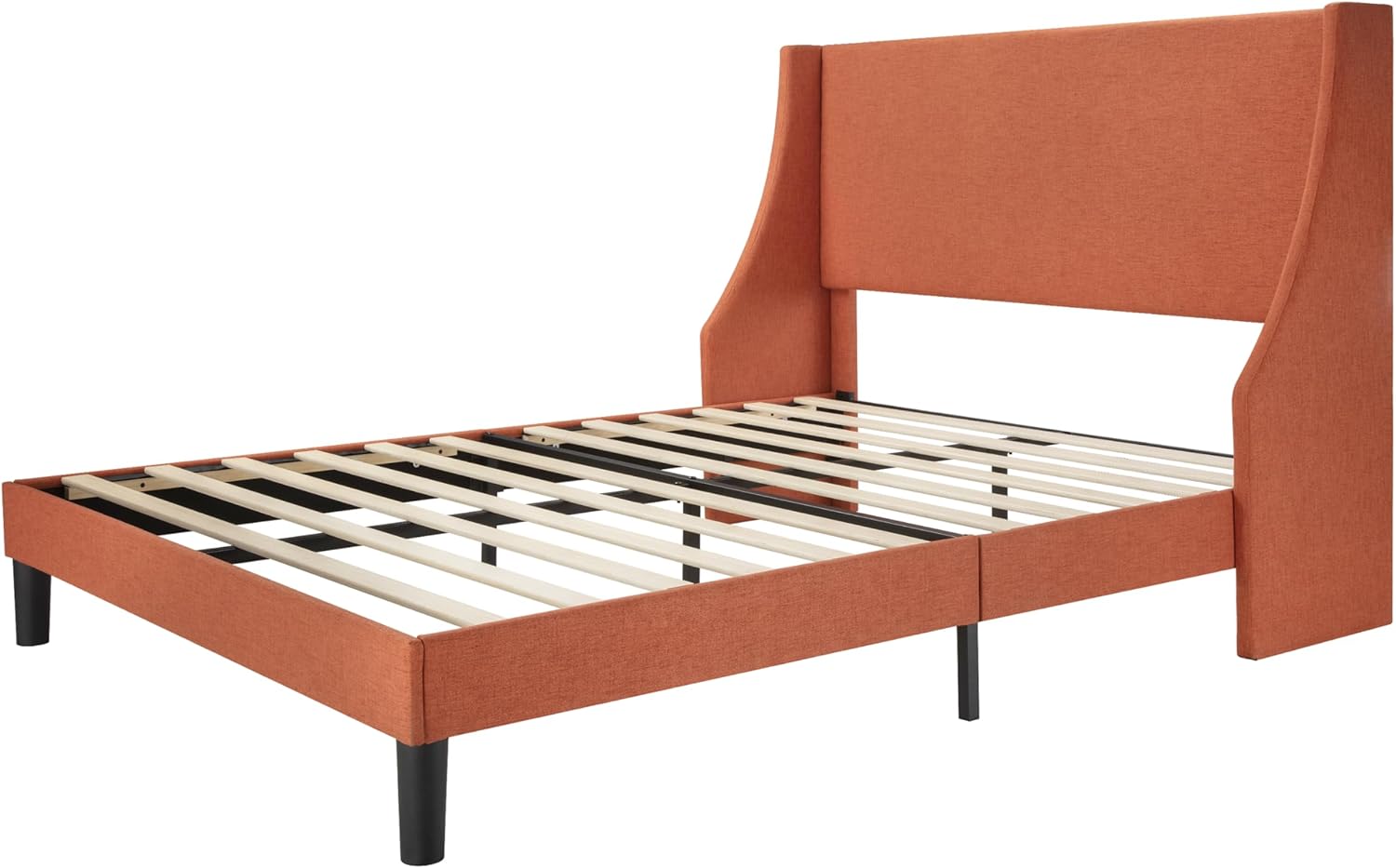 Queen Size Elegant Upholstered Bed Frame with Wingback Headboard, Sturdy Construction, Peacock Green