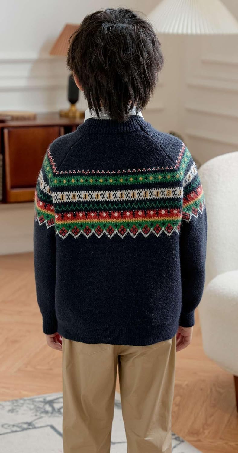 SMILING PINKER Toddler Boys Christmas Sweater Crewneck Long Sleeve Reindeer Santa Snowman Knit Pullover Chunky Top - Image 7