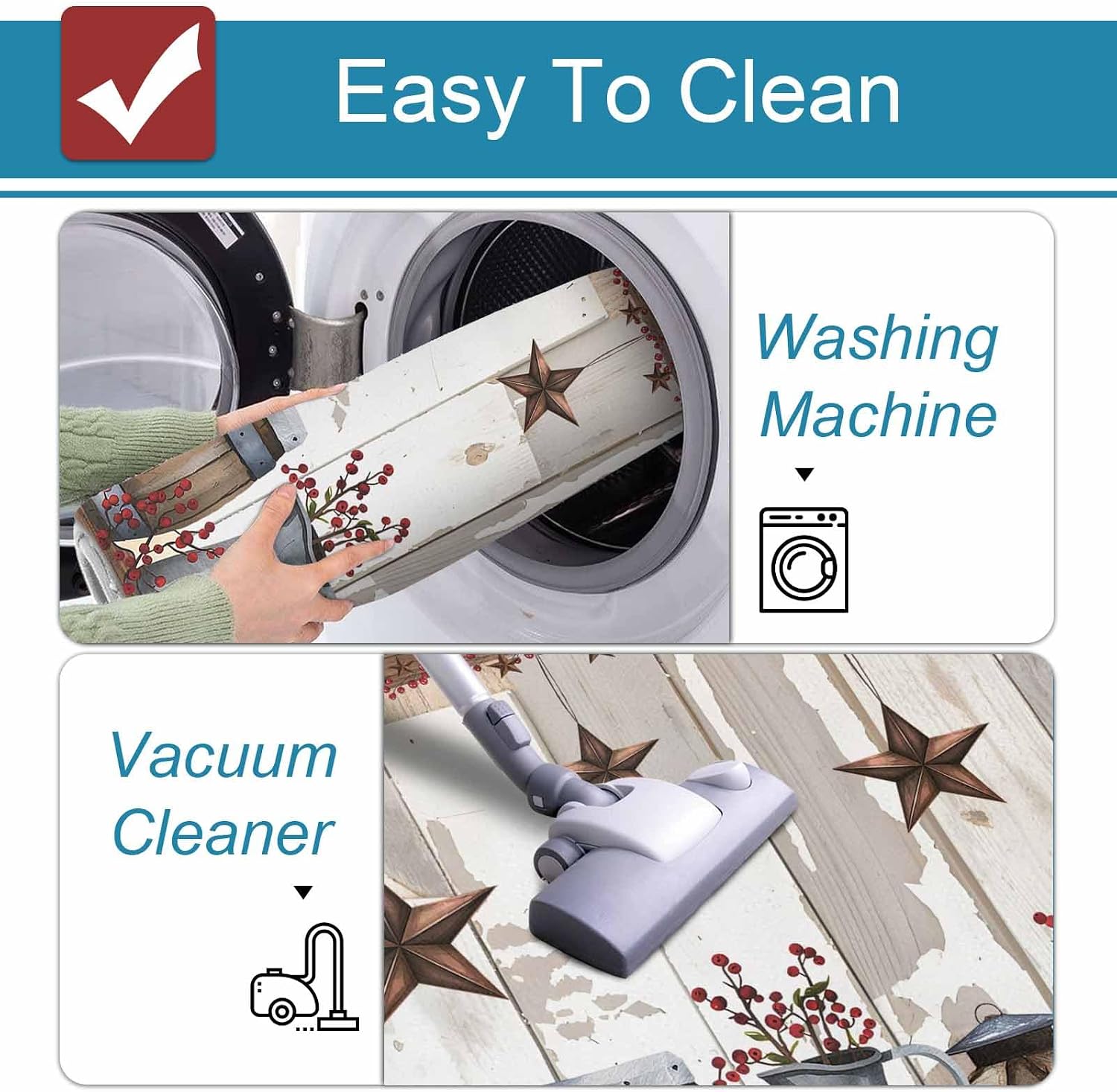 Prime Leader Farmhouse Country Kitchen Mat Set 2 Pieces Star Barn Barrel Plant Retro Wood Grain Non Slip Kitchen Rugs Washable Runner Rug Mats for Sink Laundry (23.6" x 35.4"+23.6" x 70.9")
