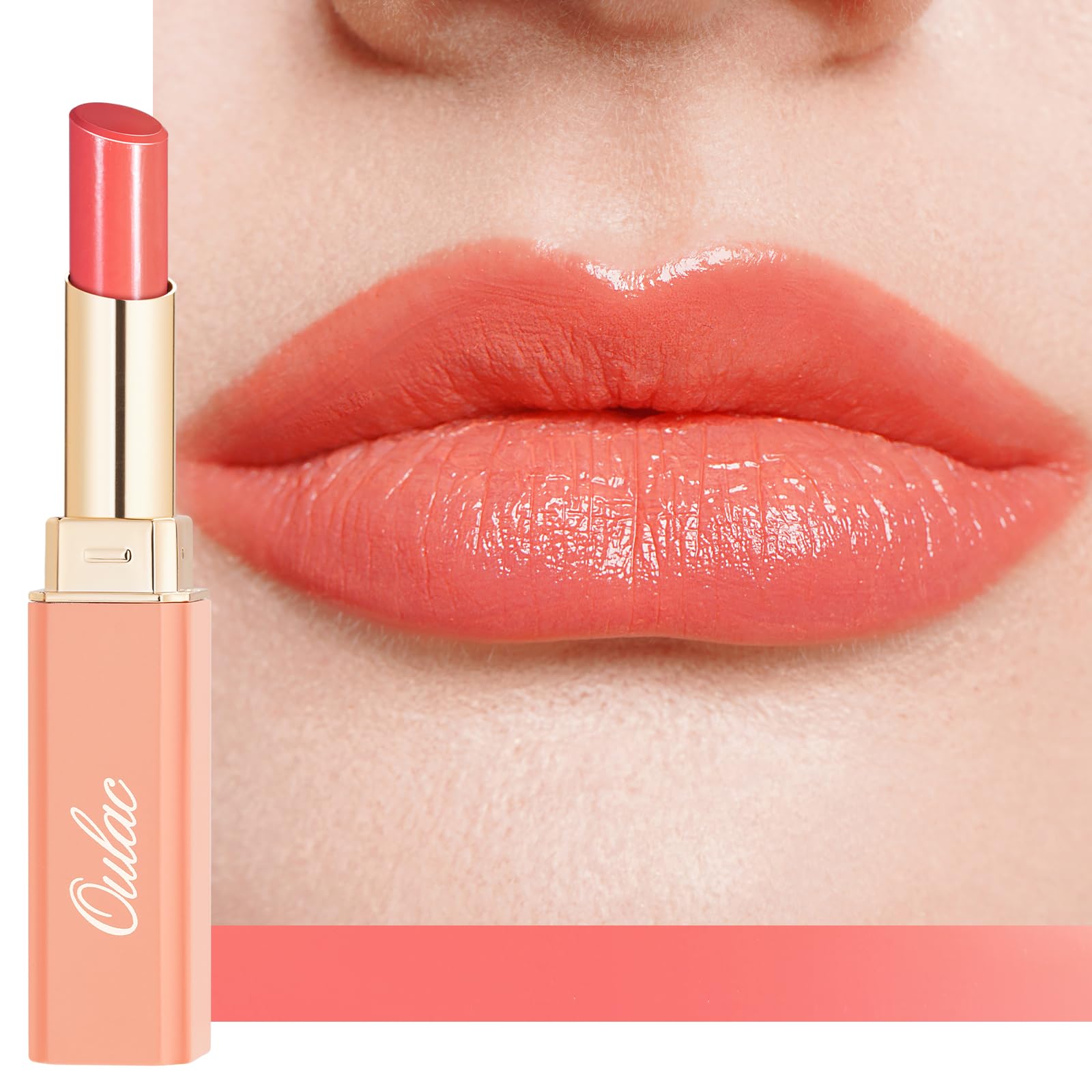 OulacShine Orange Lipstick for Women, 2 in 1 Glossy Coral Orange Tinted Lip Balm, Hydrating Lipstick for Dry Lips, Moisture Shine Juicy Finish Vegan 2.2g/0.07oz (18)