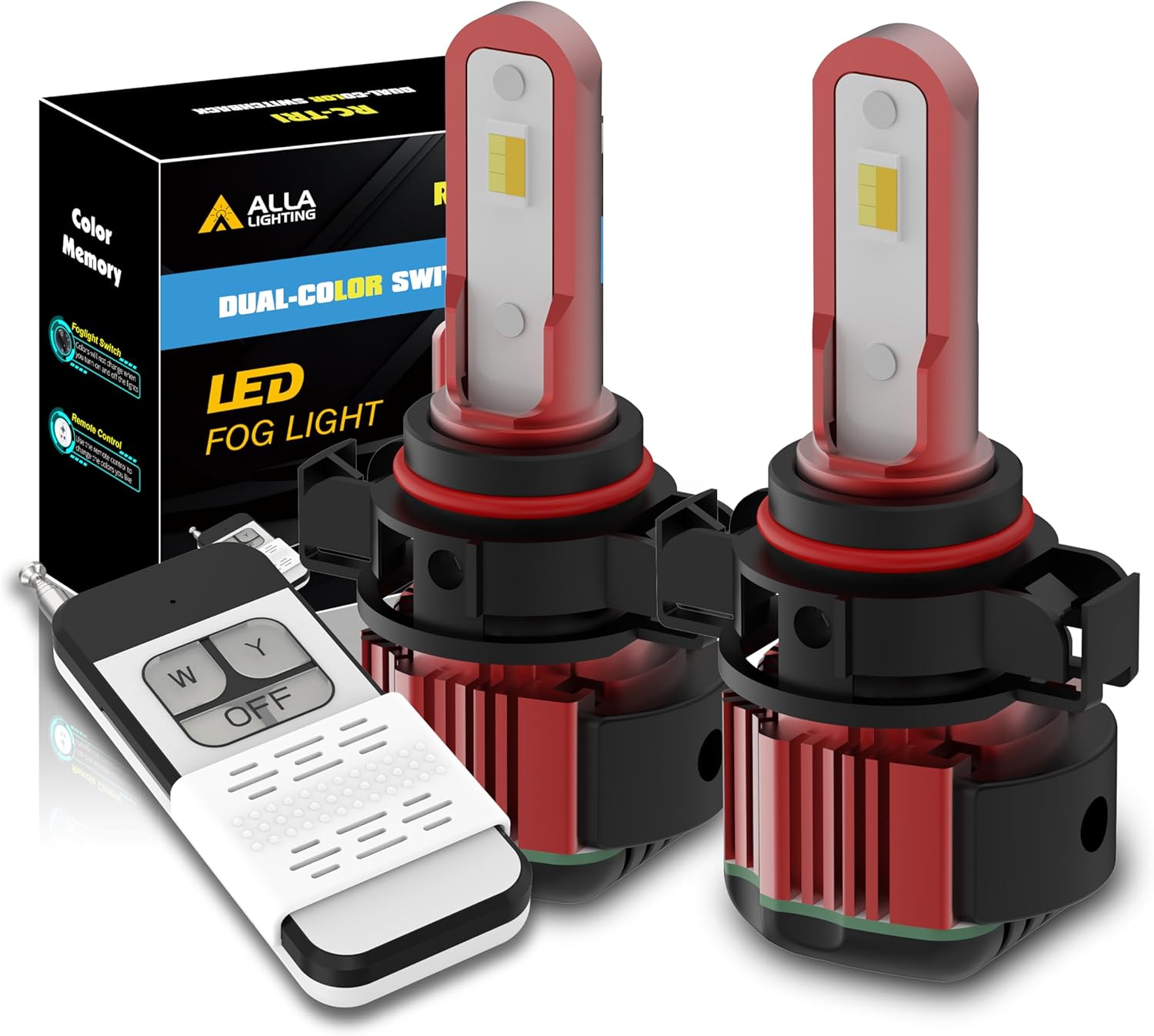 Alla Lighting PSX24W 2504 LED Switchback Fog Lights Bulbs 12276 w/Remote Control, 6000K White/3000K Yellow Dual Color Easy Switch, Xtreme Super Bright