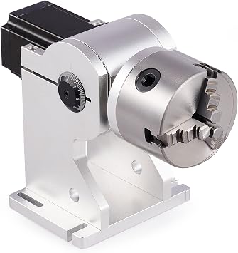 OMTech Rotary Axis Attachment for Fiber Laser Engravers, 80mm 3 Jaw Rotary Chuck Ring Jewelry Marking Tool, Laser Engraving Machine Rotary Tool with NEMA 23 Motor for Y Axis 360 Round Metal Etching