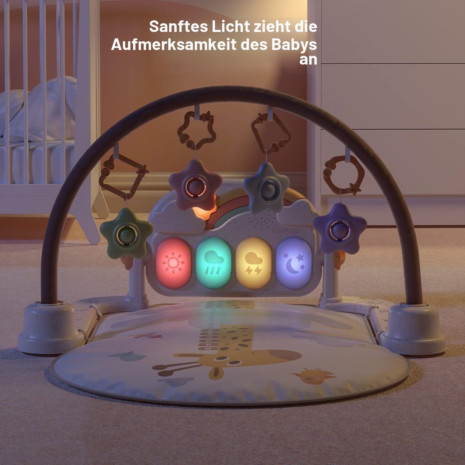 TUMAMA Baby-Spielmatten, Bodenaktivität, Fitnessstudio, Geräusche, Lichter, Musik, Kick, hängende Rasseln, Krabbelmatte, weich, dick, Kleinkind, Neugeborene, Weihnachtsgeschenke