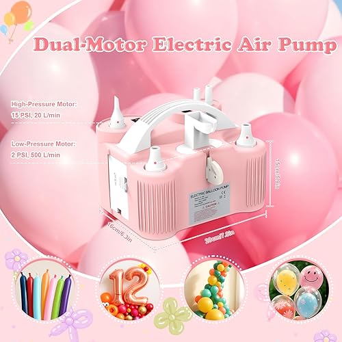 Miniatura 2 de Bomba de globo eléctrica 4 en 1, bomba de aire eléctrica portátil, soplador de globos de doble boquilla de llenado rápido de 110 V CA, deflador para