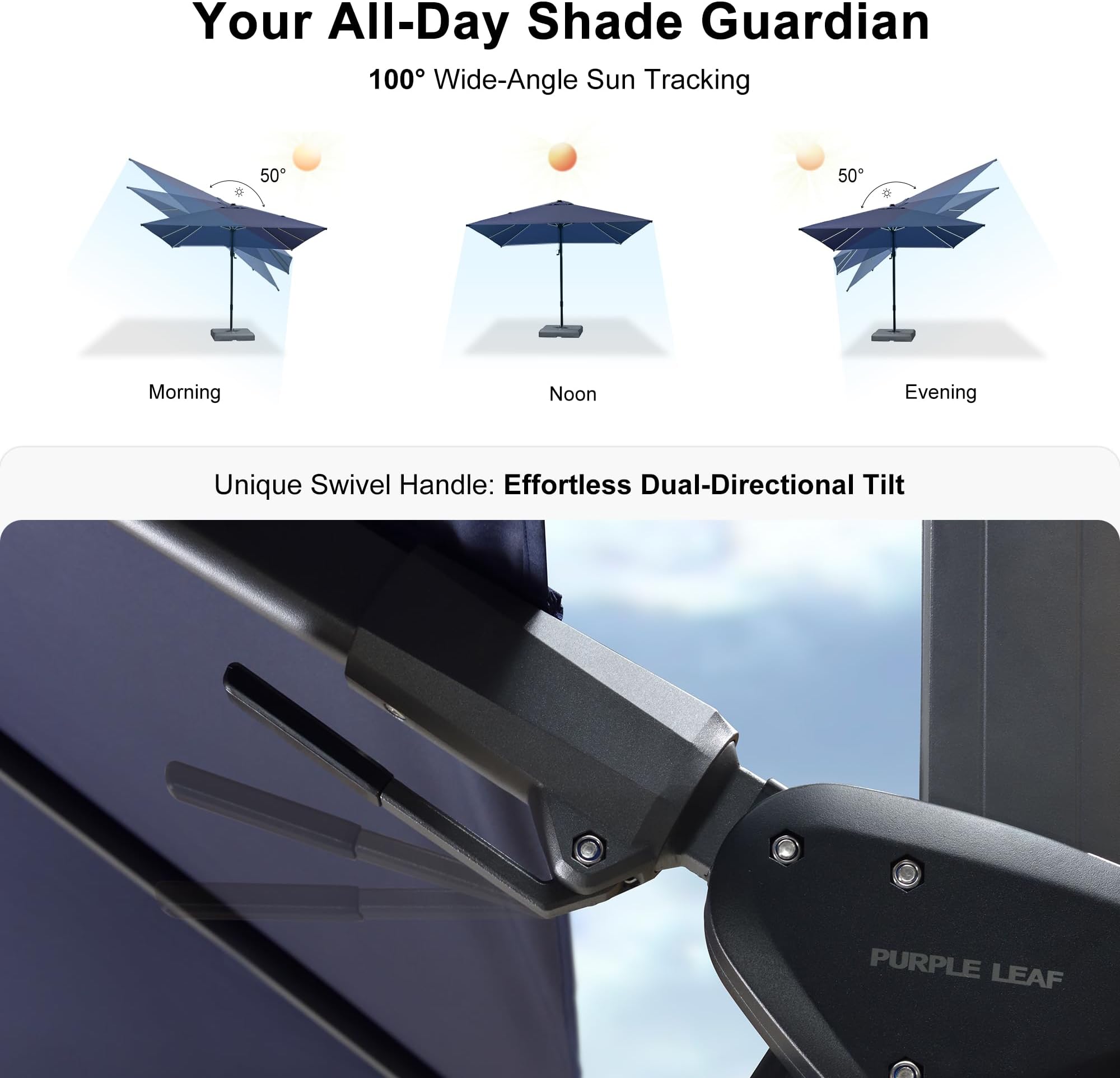 PURPLE LEAF 9.8' X 9.8' Left-right Tilting Patio Umbrella Outdoor Cantilever Swivel Square Umbrella Aluminum Offset Umbrella with 360-degree Rotation for Garden Deck Pool Patio Navy Blue
