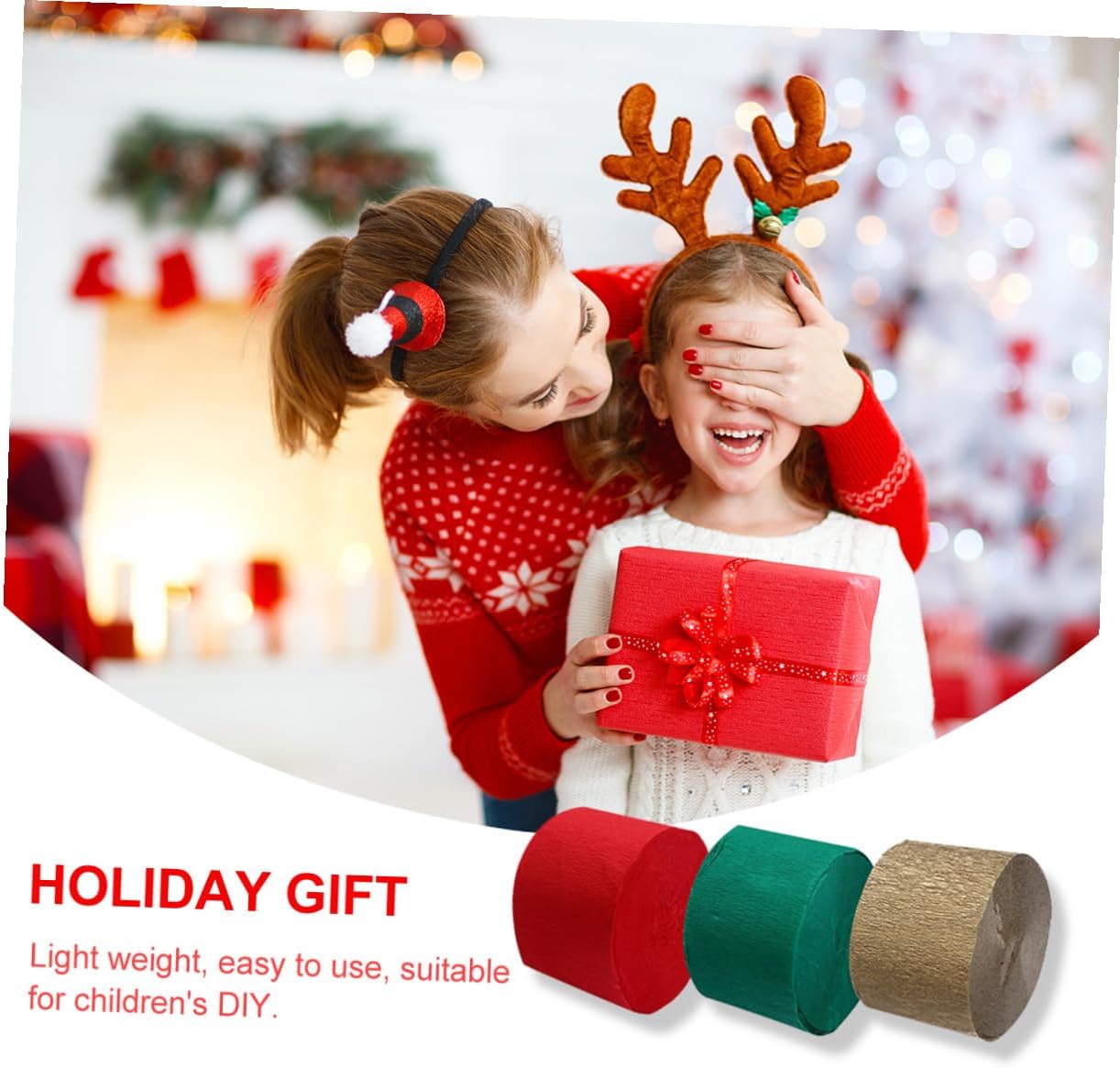 KAJNBN 9pcs Red Green Gold Crepe Paper Roll Set, 4.5cm X 25m Party Streamers for Halloween DIY Craft Decorations, Colorful Wrinkled Paper Rolls for Seasonal Background and Festival Decor