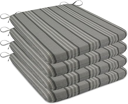 Outdoor Chair Cushions Set, Thick 20" x 18.5" x 1.5" Outdoor Seat Cushions Patio Furniture Waterproof with Ties, Dining Pads4P, Striped Gray