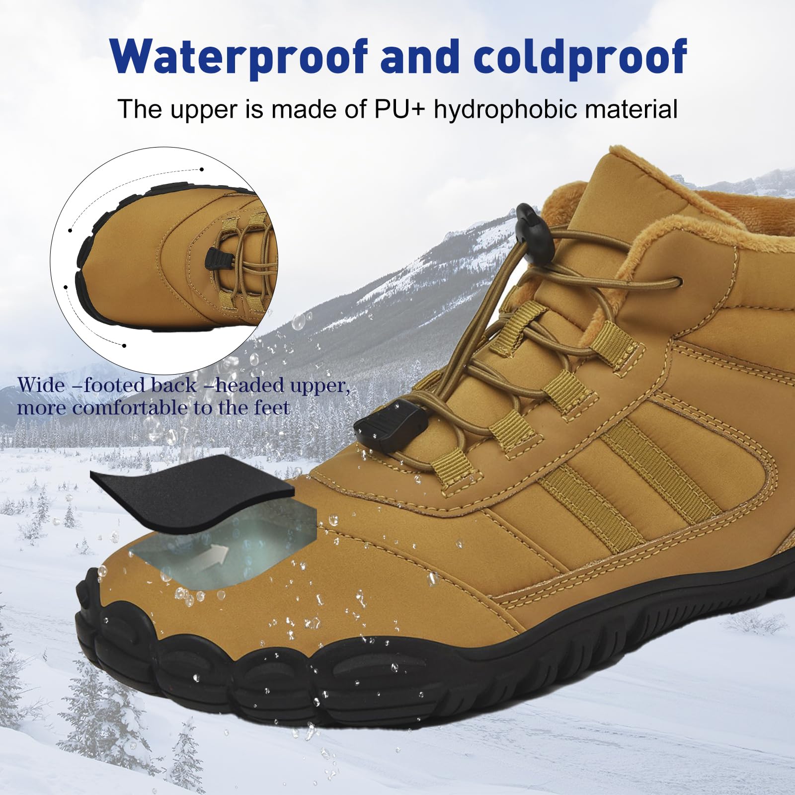 AONEGOLD Zapatos Descalzos de Invierno para Mujer y Hombre, Zapatos de Trail Running con Forro cálido, Zapatos de Invierno para Exteriores, Antideslizantes, Impermeables, Zapatos Descalzos
