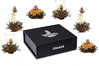 Vista 9 de Creano Juego de 6 flores de té verde en elegante caja magnética con relieve plateado