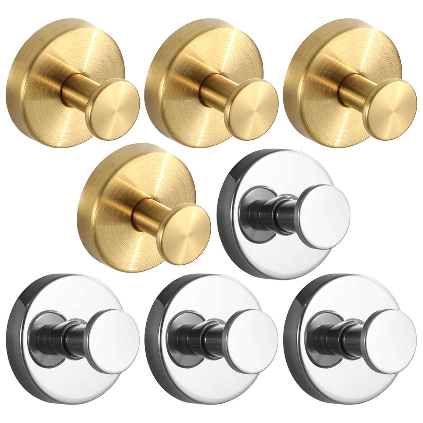 Duschhaken mit Saugnapf, Wandhaken für Küche und Badezimmer, Edelstahl, goldfarben und silberfarben, 5,9 cm lang, 8 Stück