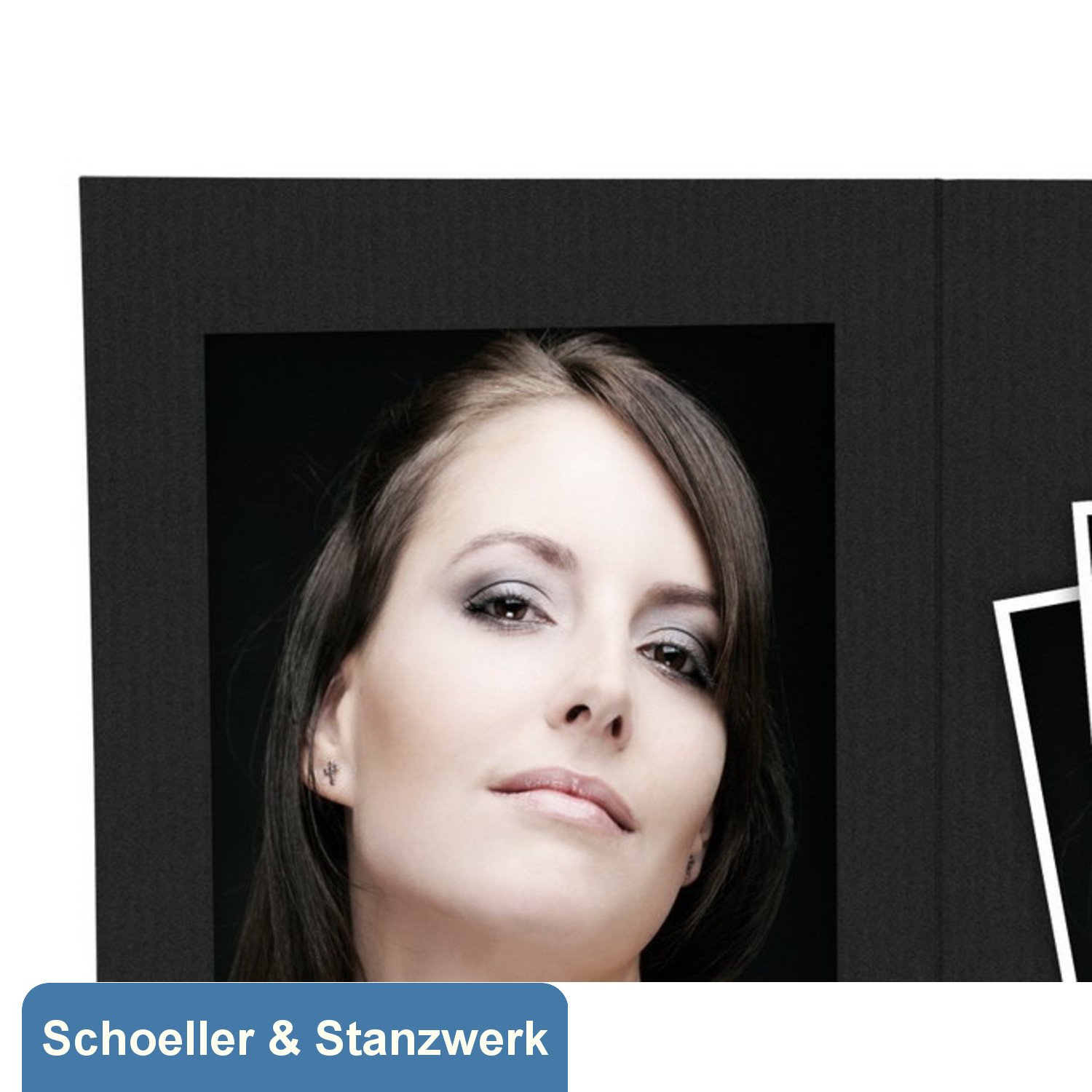 Schoeller & Stanzwerk© - 10 Stück Portraitmappen mit Passepartout für 10x15 cm Fotos - mit Bildertasche - schwarz