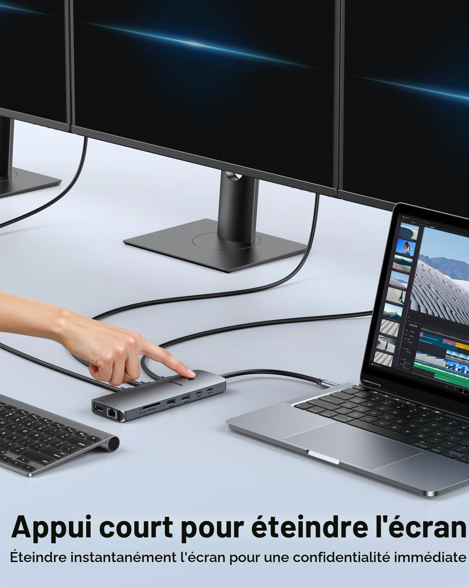 MOKiN Docking Station d'accueil USB C 3 Écran, HUB USB C 2HDMI 2DP | Dock Triple Moniteurs Dual HDMI et DisplayPort 4K@60Hz, 100W PD, USB-A/C 3.0, SD/microSD pour Ordinateurs Windows Mac