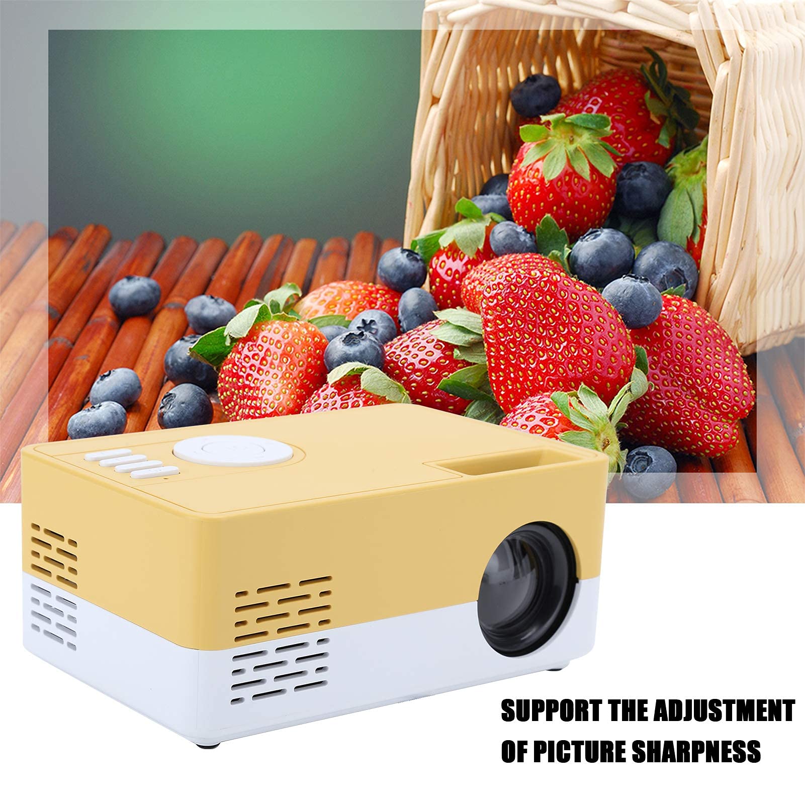 Dpofirs Proyector LED de 1800 LX, Mini proyector portátil con proyección de 24-60 Pulgadas, Reproductor Multimedia de Video de Cine en casa de 1920 X 1080p Proyector con Estante(Blanco Amarillo)