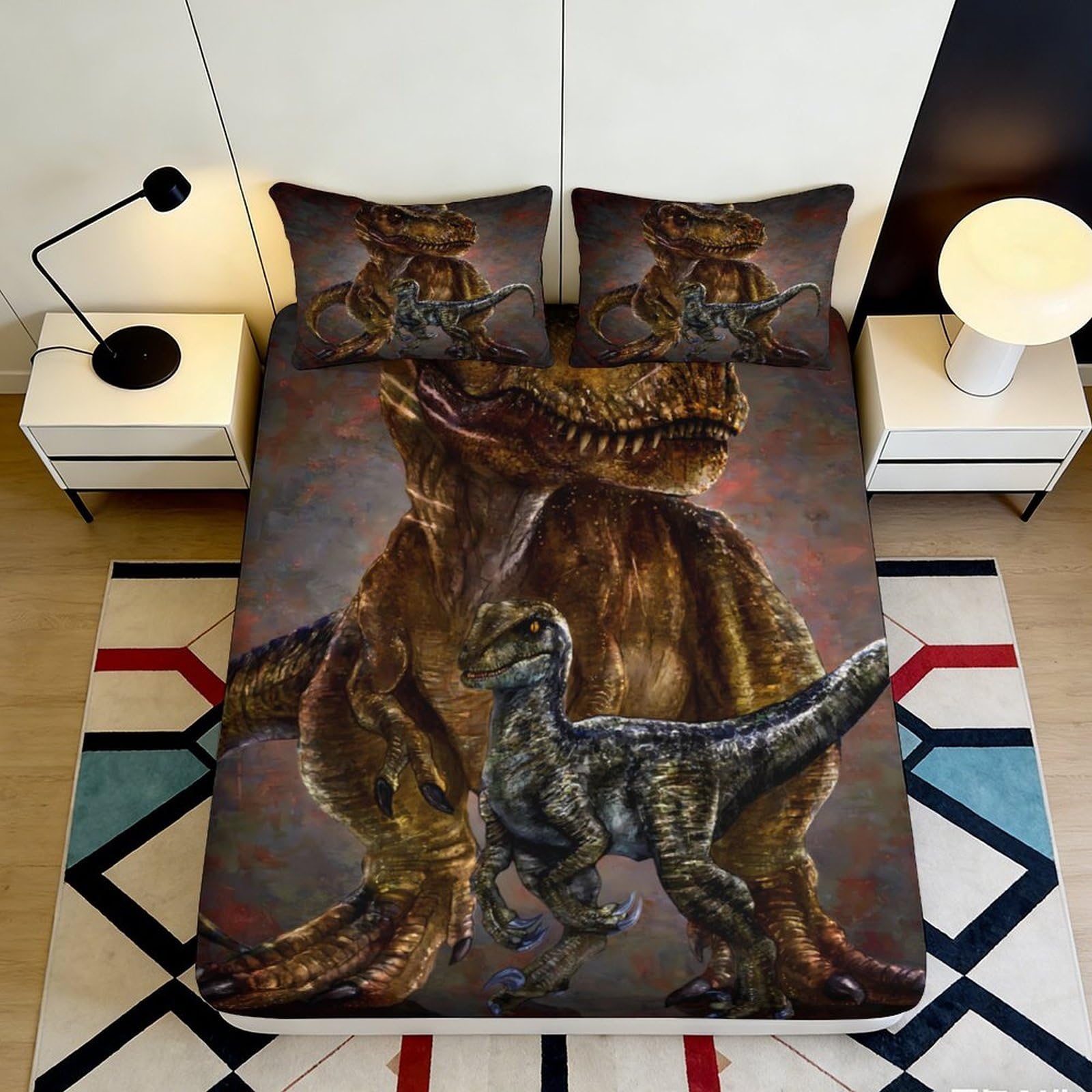 3D Printed Dinosaur Jungle Fitted Sheet Microfiber Soft Anti-Slip Mattress Cover for Bedroom Guest Room Decor 120x200cm 160x200x25cm