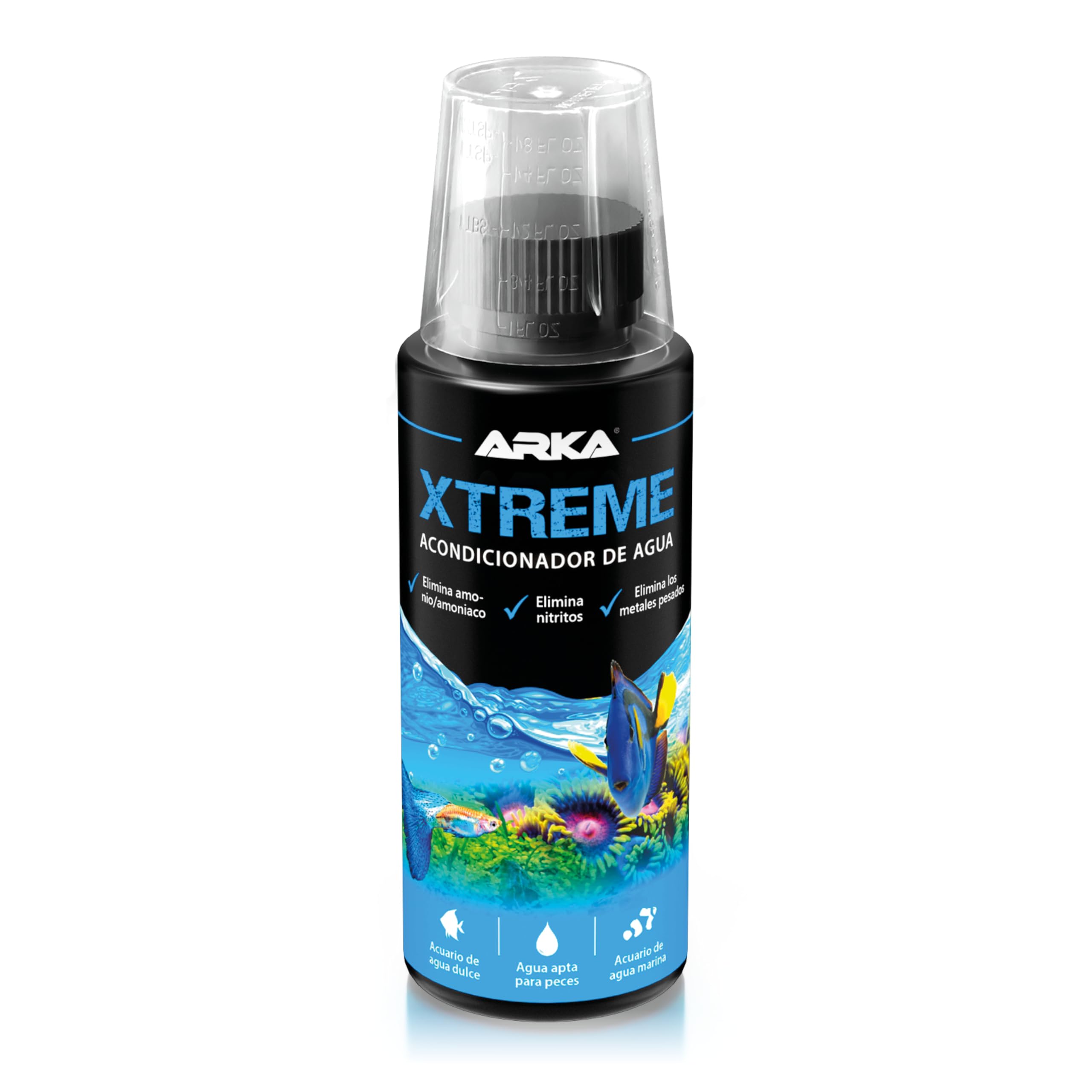 Acondicionador de Agua para Acuario 118 ml – ARKA Xtreme – Elimina Cloro, amoníaco y nitrito – neutraliza Metales Pesados – Ideal para Cambios de Agua y nuevos acuarios