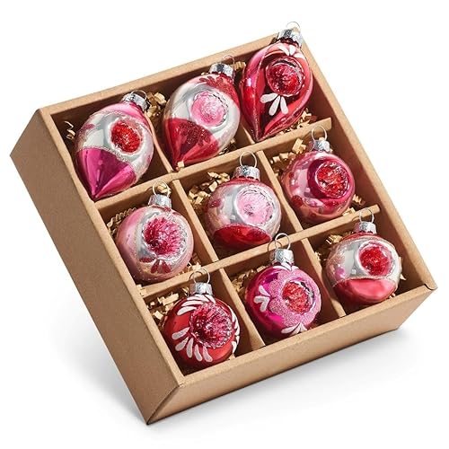 RAZ Imports Box of Vintage Reflector Ornaments, 2.75-inch Length, Pink,
