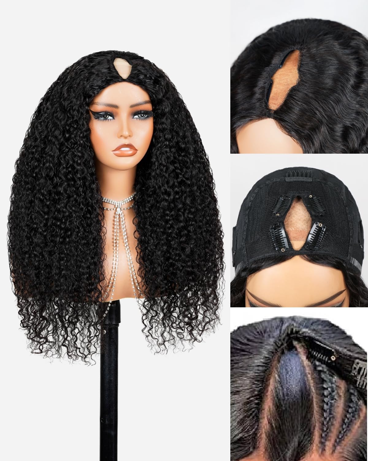 Megalook hair 26 Inch V Part Wig Human Hair 12A Deep Curly Wig 200% Density Beginner Friendly No Sew In No Glue Half Wigs For Women