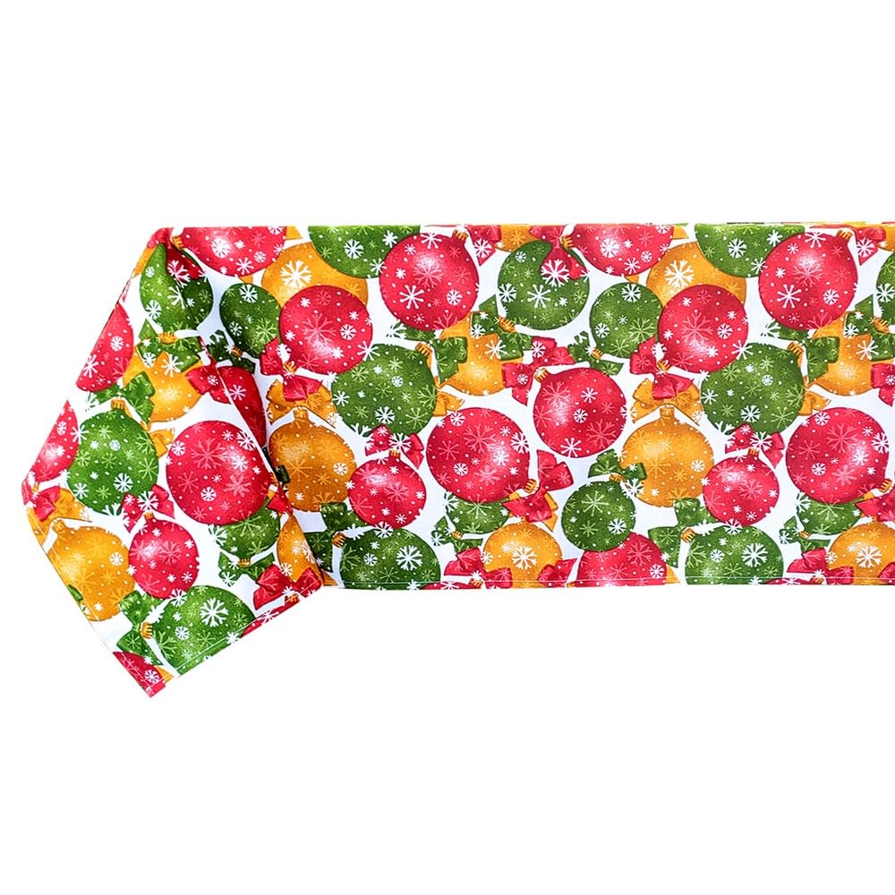 Weihnachtstischdecke komplett in Italien aus hochwertigen Garnen hergestellt, hergestellt in Italien (140 x 450 cm, Kugeln)