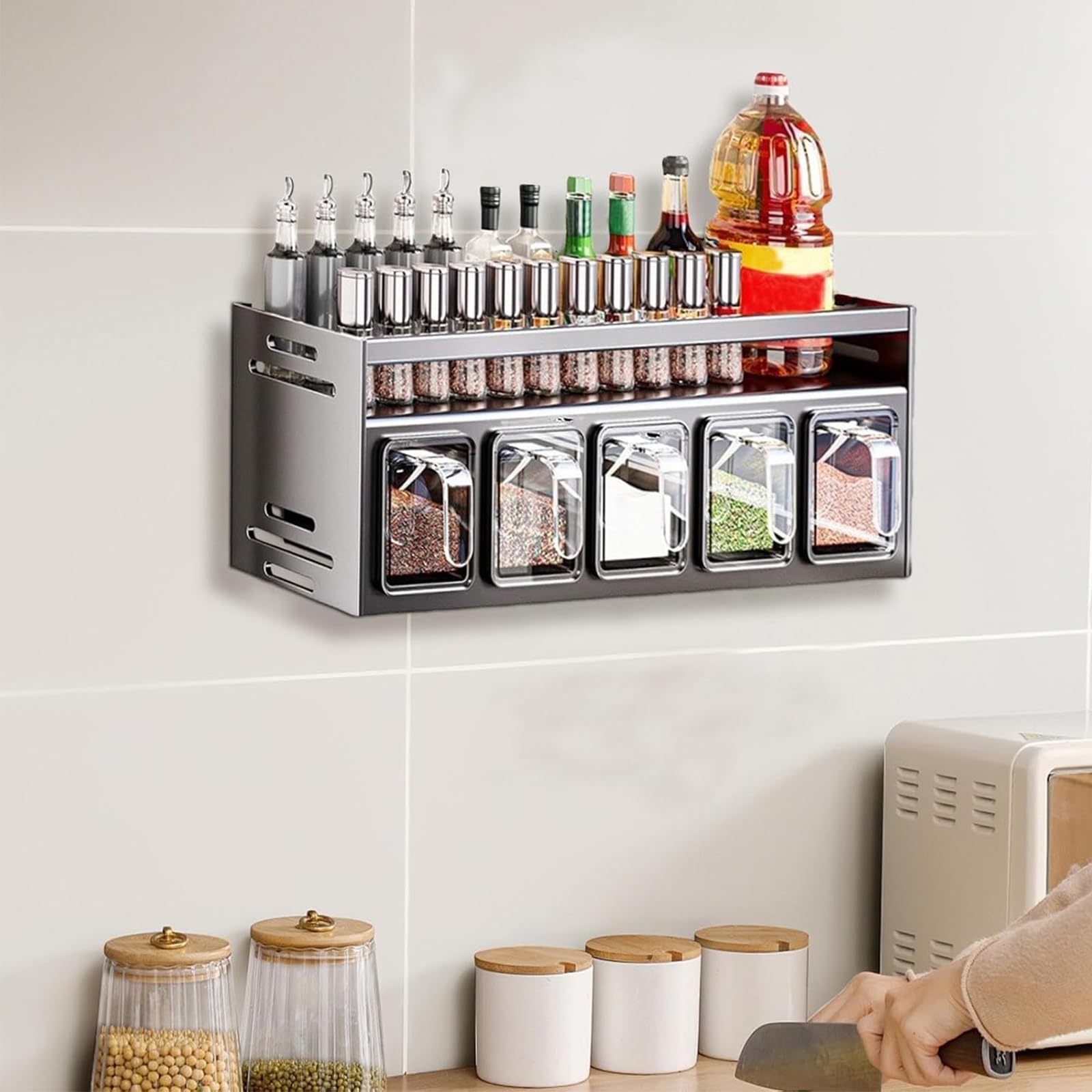 Regal, Gewürzregal – Multifunktionaler, an der Wand montierter Gewürz- und Gewürz-Organizer, Gewürzregal mit großer Kapazität for die Aufbewahrung in der Küche zu Hause