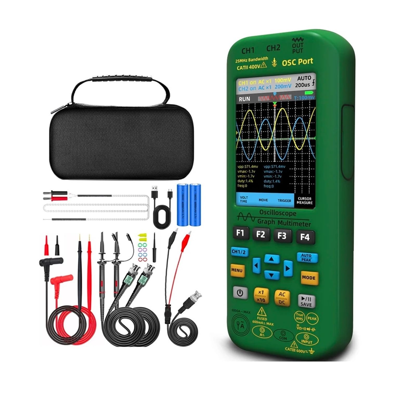 Osciloscopio portátil 4 en 1, multímetro Digital + generador de señales de función, Doble Canal, comprobador de Corriente O7:25MH/z/O9:50MH/z(O7 Kits)