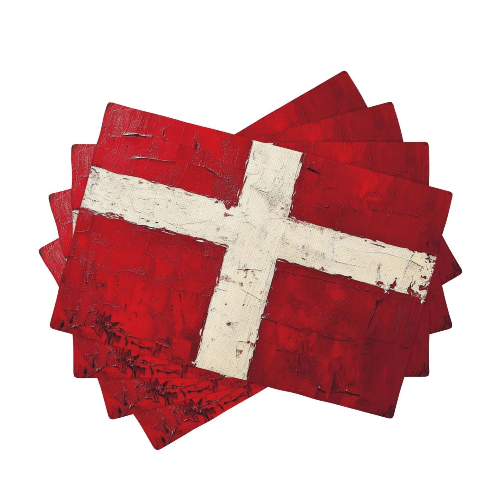 Placemats Set of One Size Washable Wipeable Table Mats Heat Resistant Weave Place Mats Denmark Danish Flag Placemats Wrinkle Free Place Mats for Dining Table Kitchen Decor