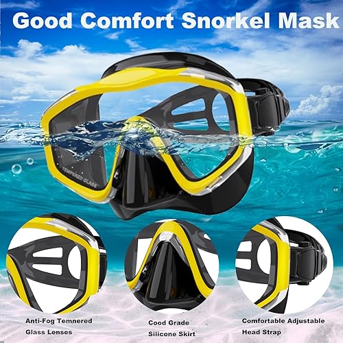 Miniatura 4 de Máscara de snorkel para adultos, juego de esnórquel seco, equipo de esnórquel para adultos, máscara panorámica de natación de vista amplia,