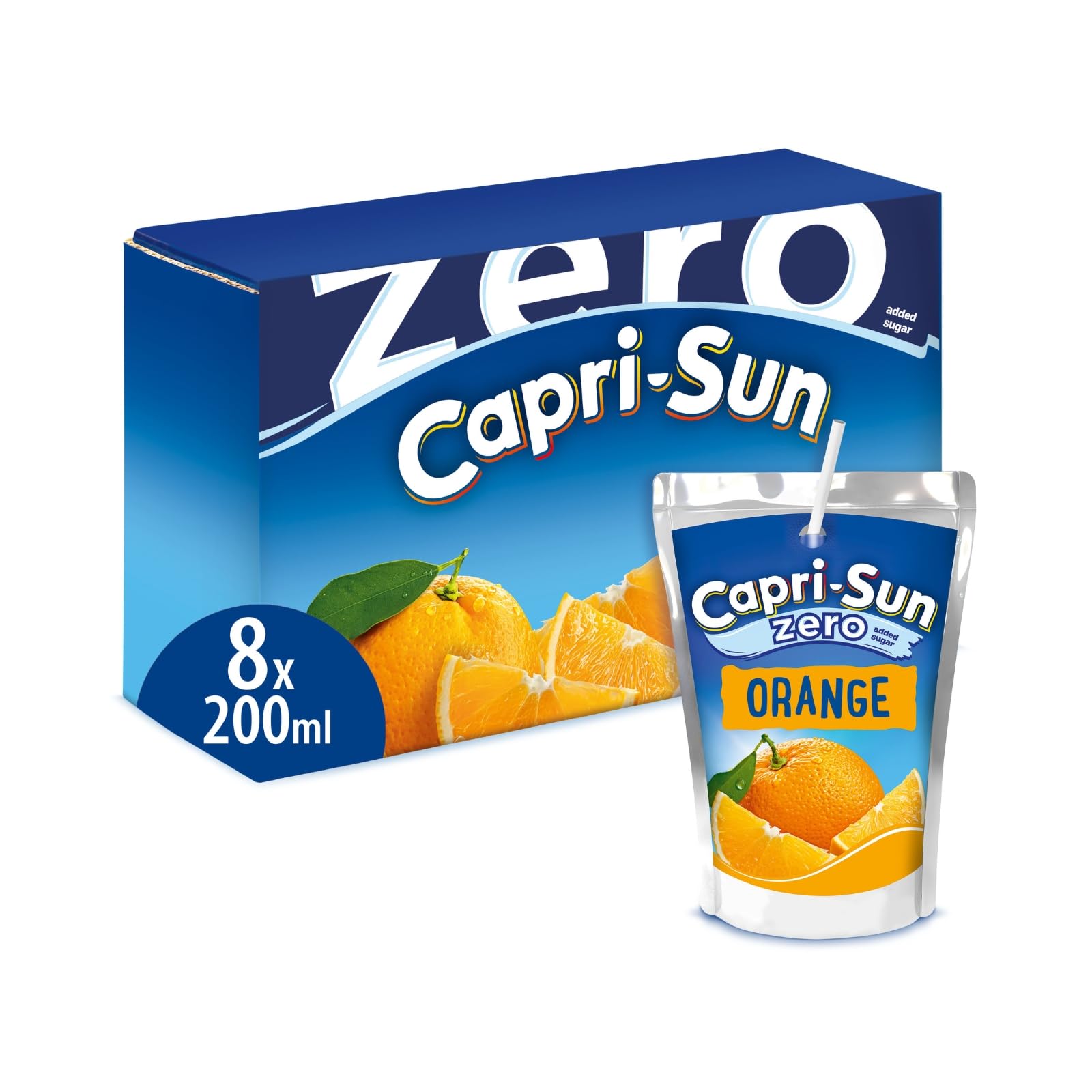 Capri-SunZero Orange Kids' Juice Drink (8 x 200ml), No Added Sugar - Made with Real Fruit Juice - No Preservatives, Artificial Colours, or Flavours - Vegan, Gluten Free