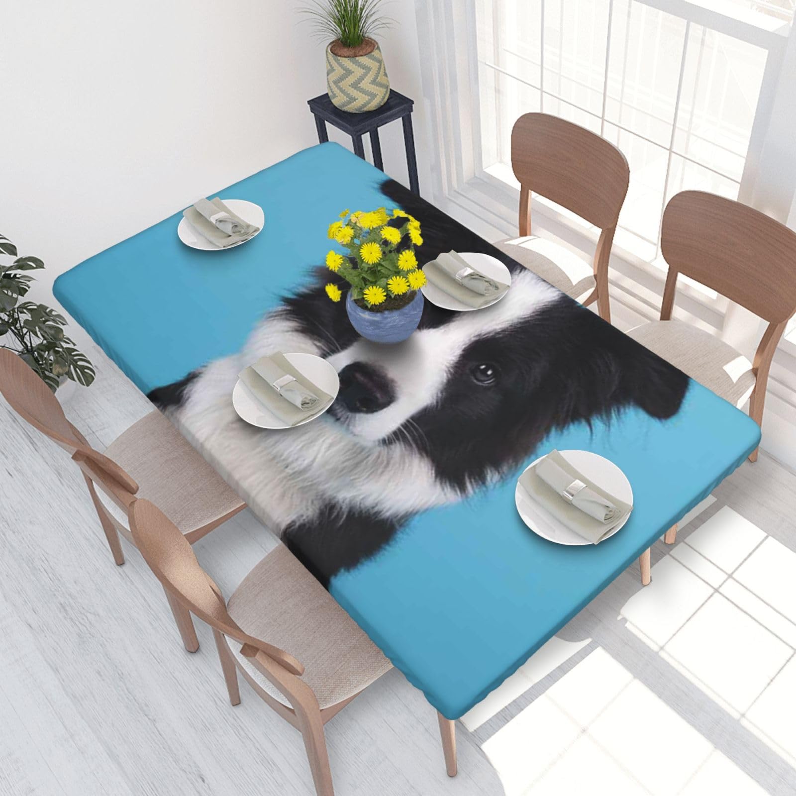 BNVSADC Border Collie Printed 4FT Tablecloth 122x76 CM Polyester Kitchen Water Resistant Table Cloth Dining Table Decoration Table Covers